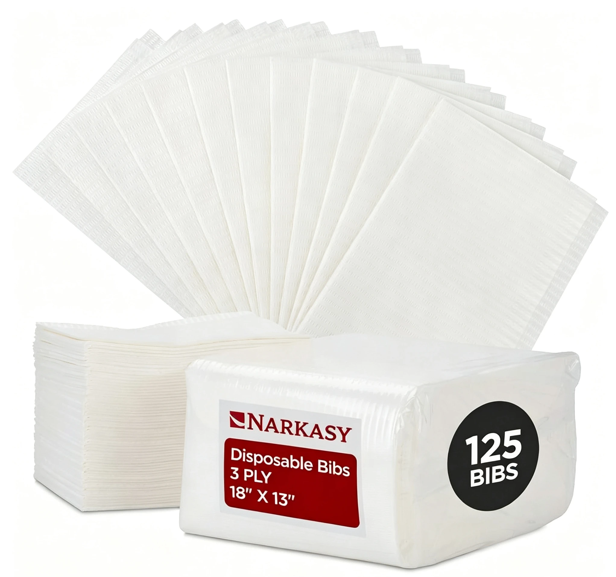 NARKASY-3 Ply Disposable Dental Bibs - Waterproof Tattoo Bib Sheet for Patients - Dentist or Medical Tray Cover and Nail Table