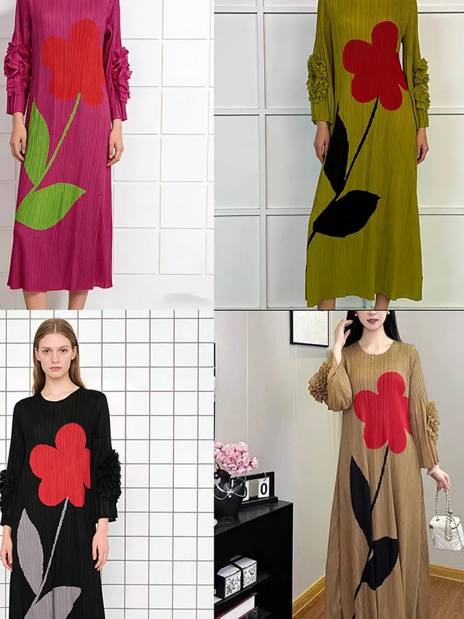 Ele Long A-Line Dr con gonna a pieghe Bell Sve round Ne Cross-Border plus Size Stampa floreale da donna Vestibilità ampia Dr