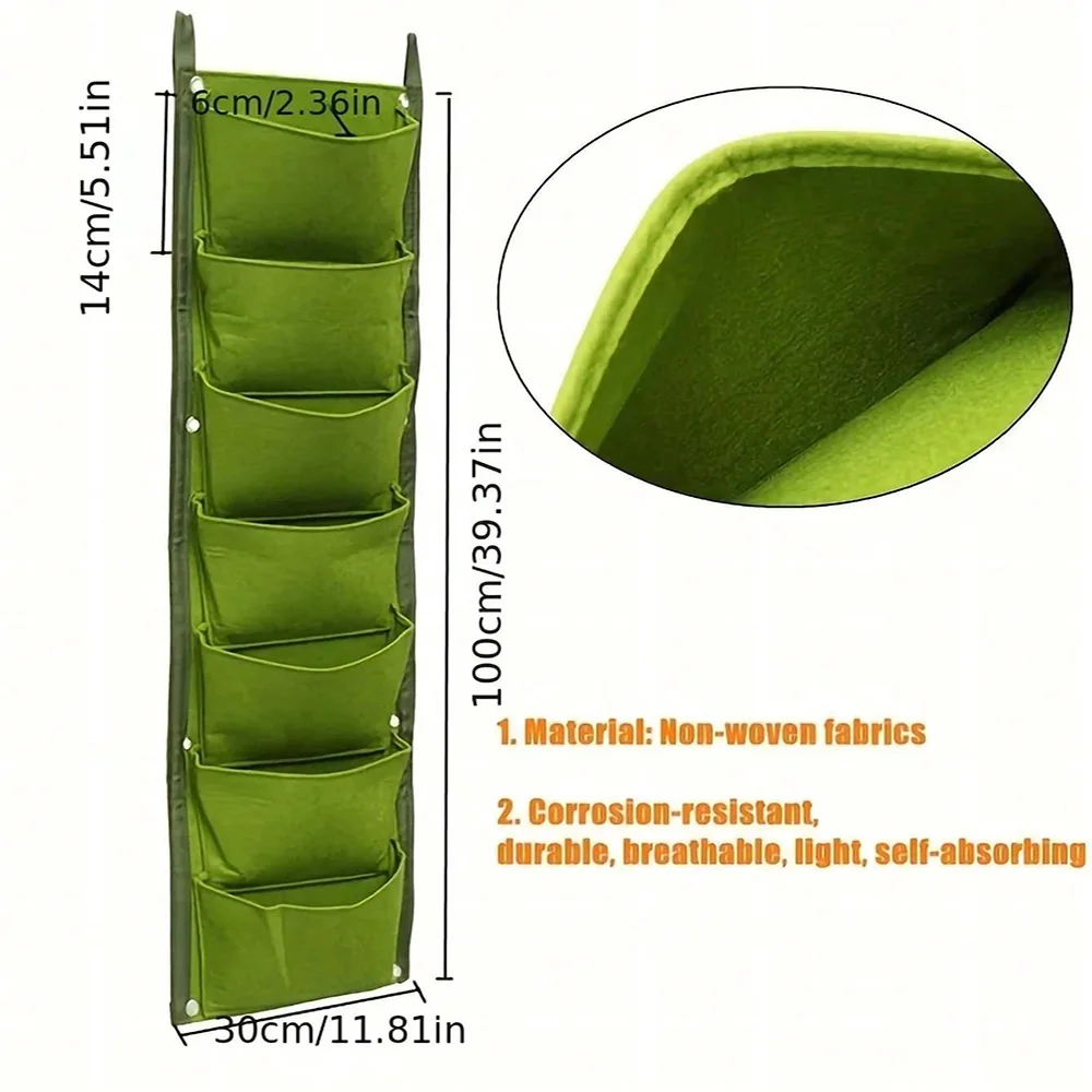 

7 Pocket Vertical Growing Planting Bag Felt Fabric Wall Hanging Outdoor Garden Planter Pot Flower Vegetable Growing Container