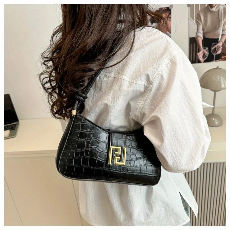 2025 Nova bolsa de ombro feminina |   Bolsa nas axilas com padrão de pedra para mulheres, nova bolsa de ombro simples de verão 2025, material pu de alta qualidade