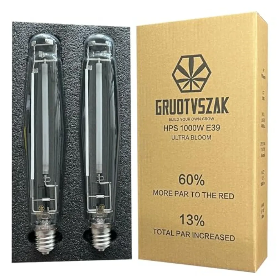 HPS 1000 Watt Grow Light Bulb E39 60% Increases on RED Spectrum 1950μmol 136000lm Ultra Bloom Flowering High Pressure Sodium 2-