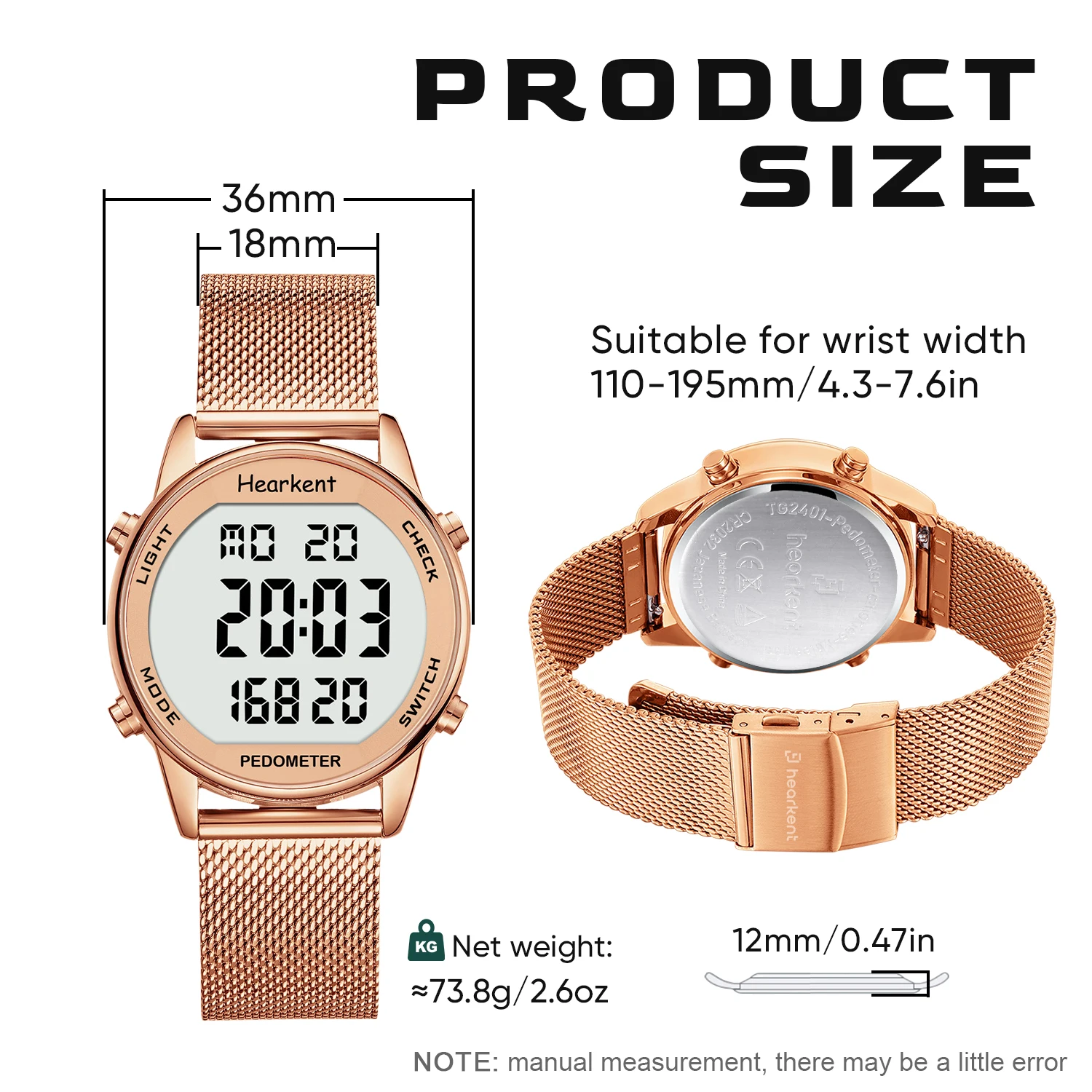 Women Digital Pedometer Watch No Bluetooth No App Step Count Calorie Distance Large Screen Backlight Waterproof Wrist Watch Gift