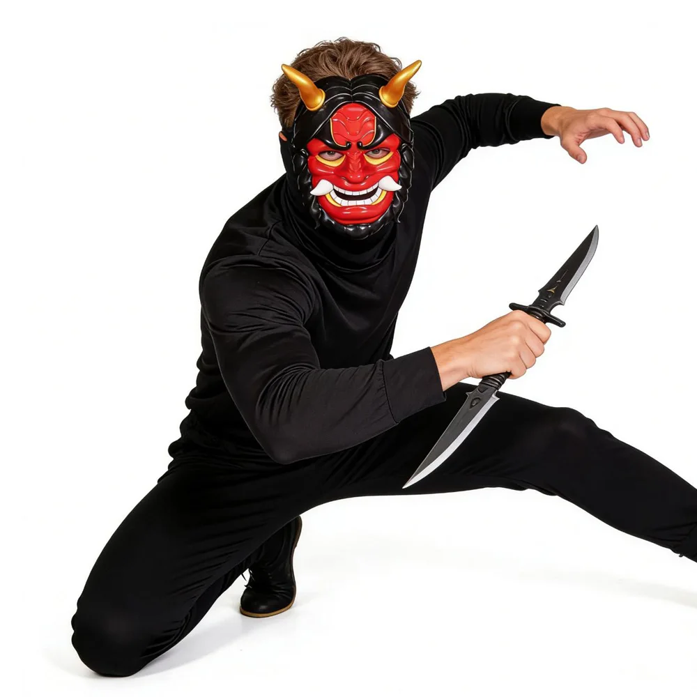 Japanese Prajna Ninja Mask Cosplay Demon Oni Samurai Kabuki Hannya Half Face Masks Halloween Carnival Party Costume Props 6