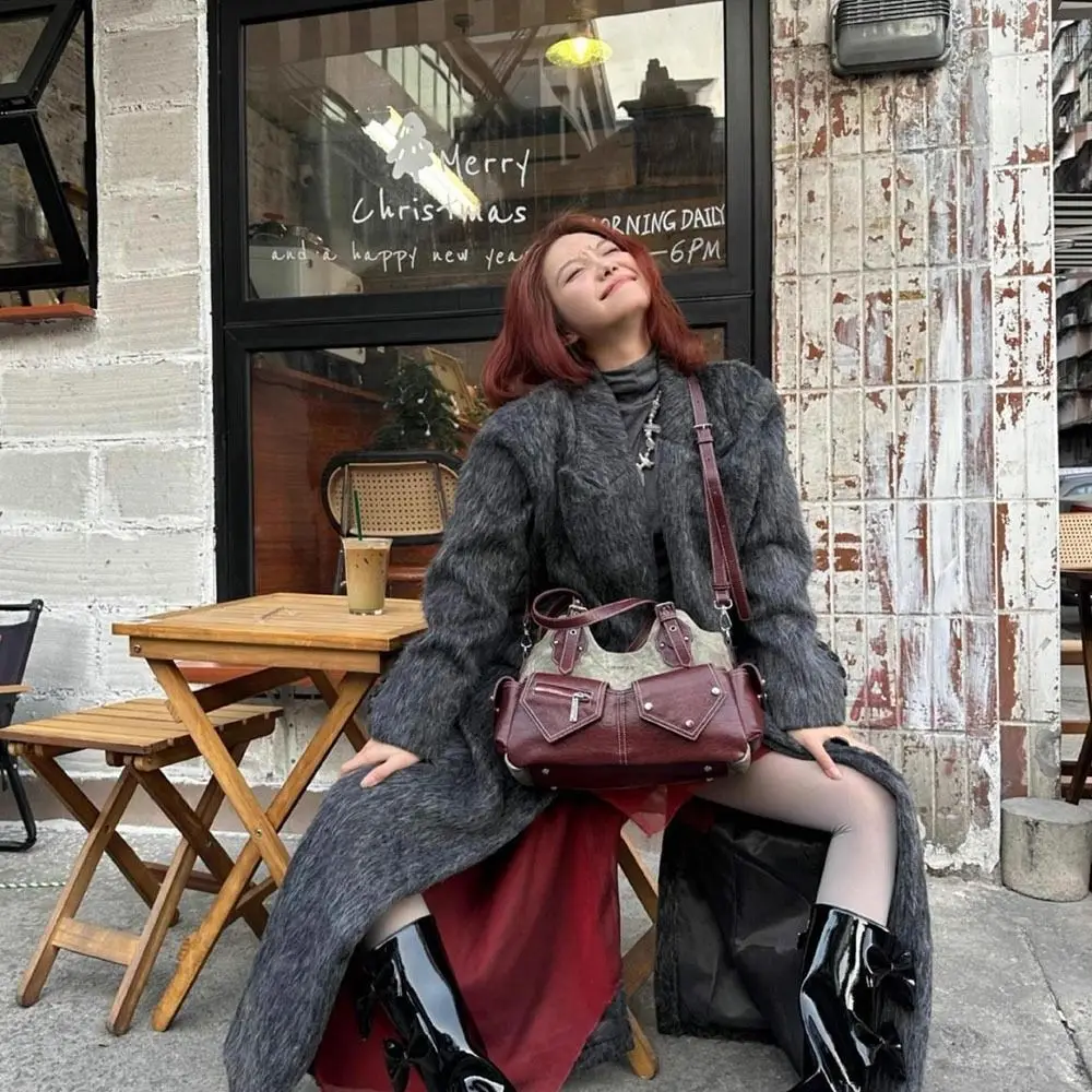 

PU Women's Shoulder Bag Crossed Color Large Capacity Crossbody Bag with Denim Patchwork Casual Design Armpit Handbag Streetwear