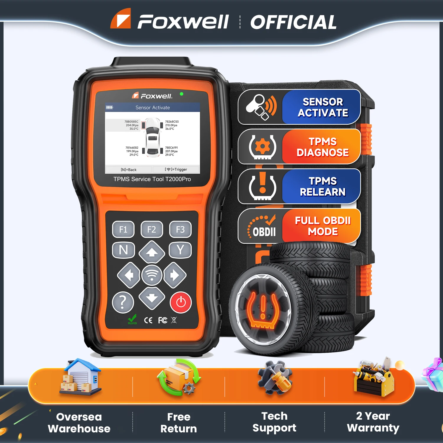 

FOXWELL T2000 Pro TPMS Programming Tool Relearn Activate Sensors OBD2 Code Reader Tire Pressure Sensor Car Diagnostic Tool