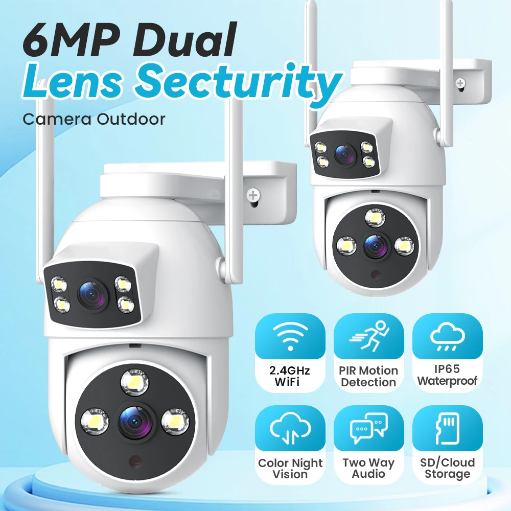 

XVIM 2PK 6MP Dual Lens Outdoor Security Camera - 2.4GHz WiFi IP65 Waterproof Motion Detection Color Night Vision Two Way Audio