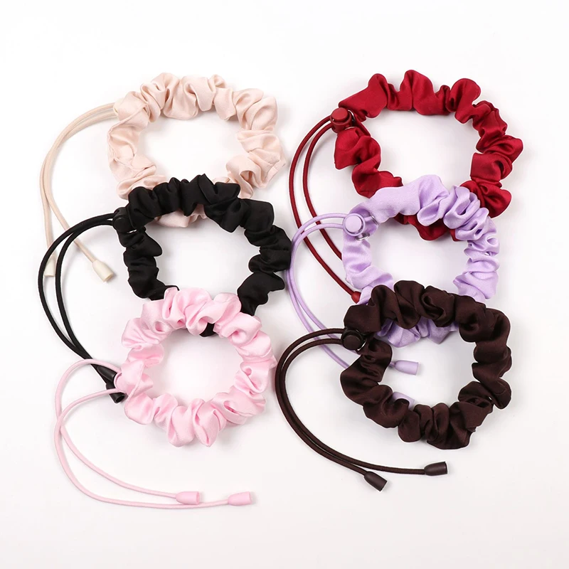 3pcs Adjustable Hair Rope Extra Length Scrunchie Elastic Tie No Slip Silky Satin Hair Loop Rubber Band