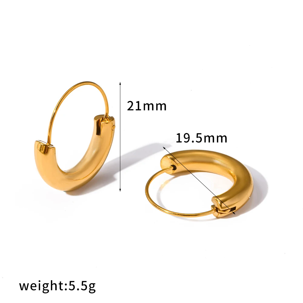 Glänzende Edelstahl-Creolen mit 18K PVD-Goldbeschichtung, Geometrischer Kreis, Modeschmuck für Frauen, Wasserdicht – Detail 7