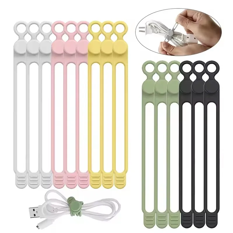10pcs Silicone Cable Ties,Cord Organizer,Cable Straps,Reusable Cord Ties,Travel Cable Organizer ,Cute Elastic Tie, Wire Ties
