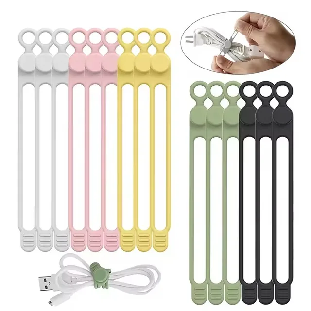 10 Peças de Abraçadeiras de Silicone, Organizador de Cabos, Cintas para Cabos, Abraçadeiras Reutilizáveis, Organizador de Cabos para Viagem, Abraçadeira Elástica Fofa, Abraçadeiras para Fios