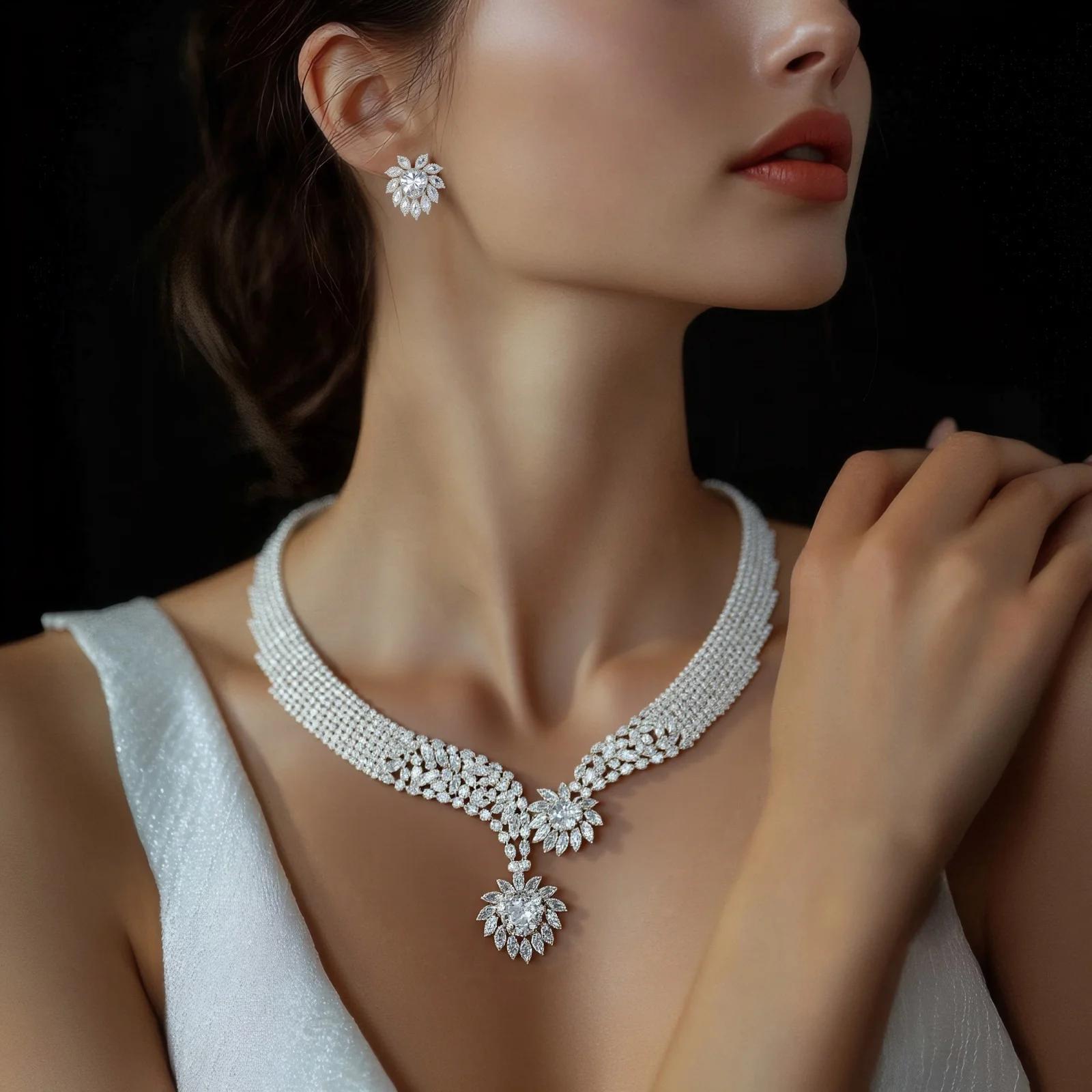 

HIBRIDE 4 Pcs Personalised Fine Glitter Flower Necklace Earrings Ring Ladies Jewellery Set Saudi Wedding Party Banquet S-782