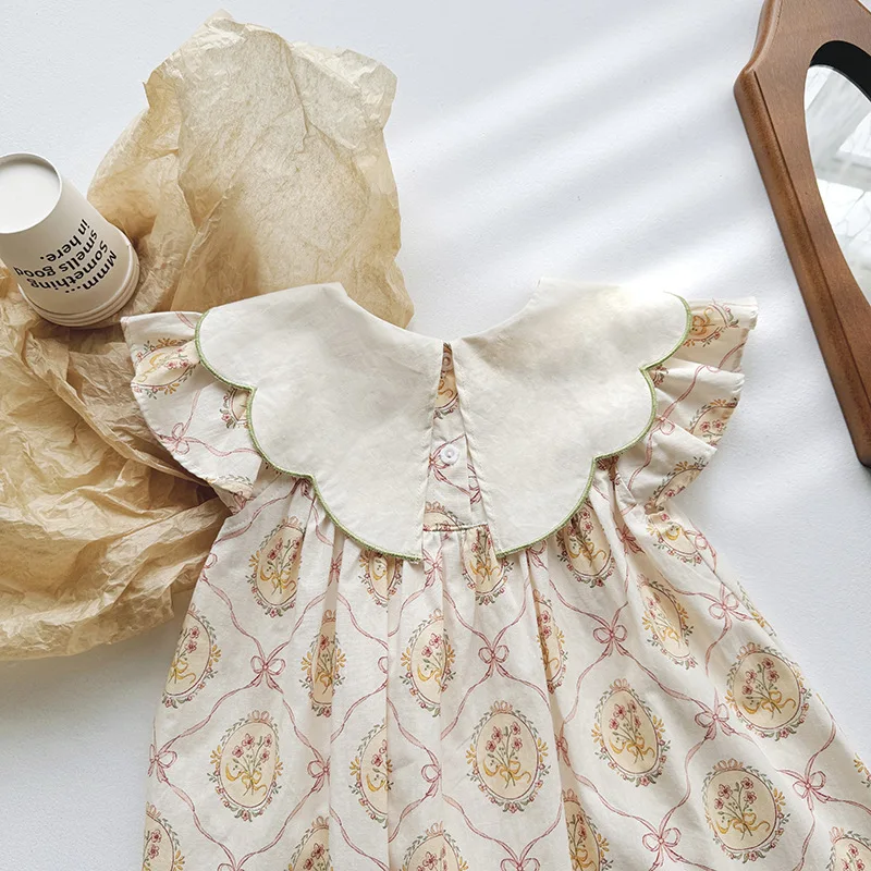 Children\'s Doll Collar Butterfly Flower Embroidered Girls\' Dress 2024 Summer New Korean Style Flying Sleeve Sweet Princess Dress