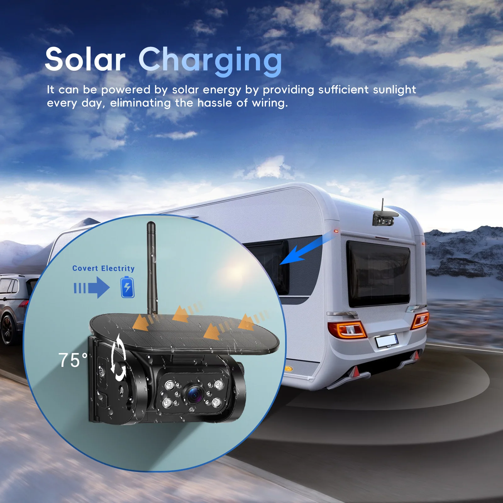 Wireless WiFi Backup Camera 1080P Magnetic Solar IP69 Night Vision No Wiring for iPhone Android RV Truck Trailer Pickup