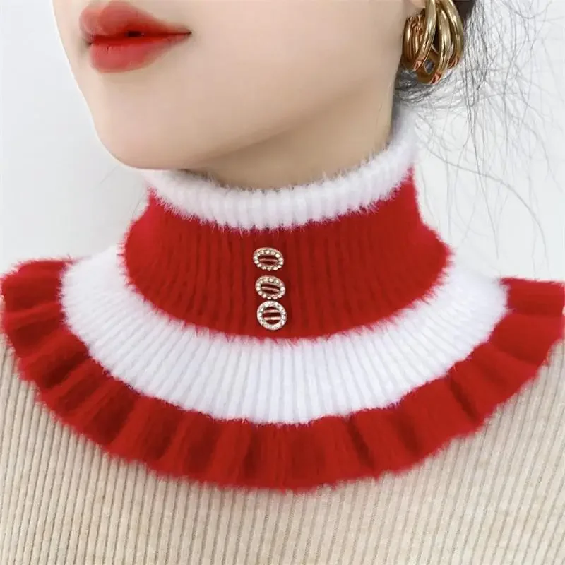 2024 New Knitted Stripe Lapel Collar Warmth Neck Cover for Women Thickened Imitation Mink Velvet Fake Collar Neck Scarf image 3