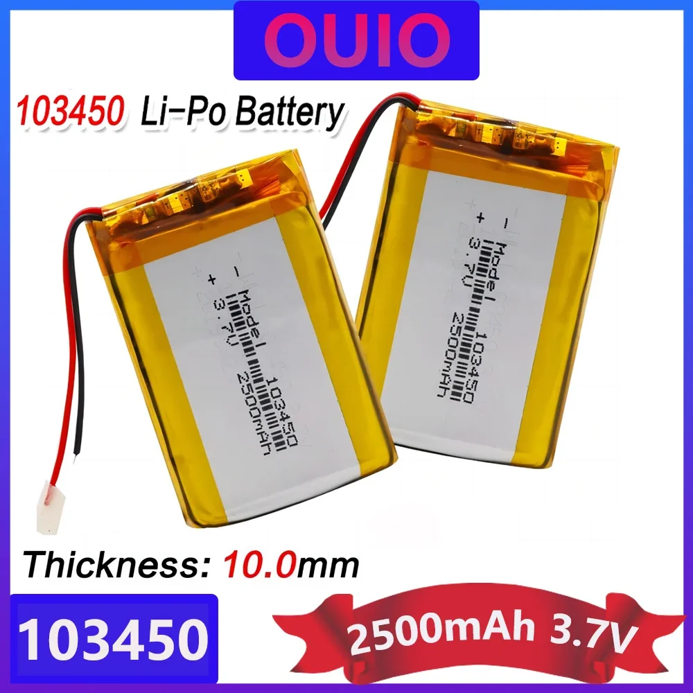 3.7V 2500mAh 103450 Lipo Polymer Lithium Rechargeable Battery For GPS Navigator MP5 GPS Bluetooth Speaker Headset E-book Camera