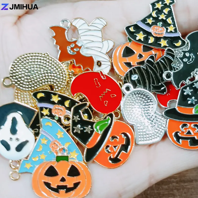 15pcs Enamel Halloween Charms Vampire The Witch Pendants For Jewelry Making Supplies DIY Carnival Party Gifts Accessories