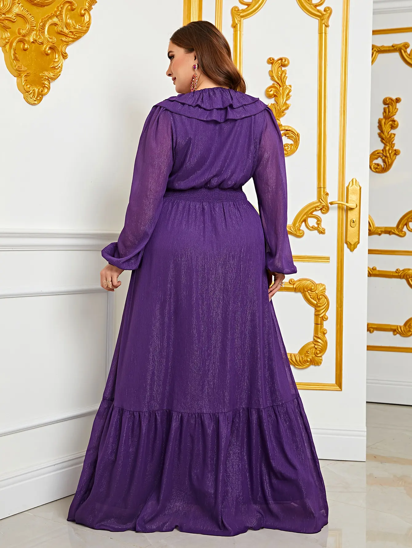 Plus Size Sweetheart Backless Long Sleeve Chiffon A line Dresses