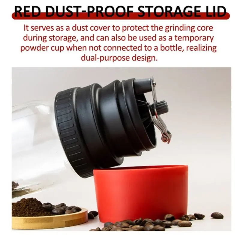 AA77 Portable Stainless Steel Manual Coffee Grinder With Crank Handle& Detachable Lid Design Attachment