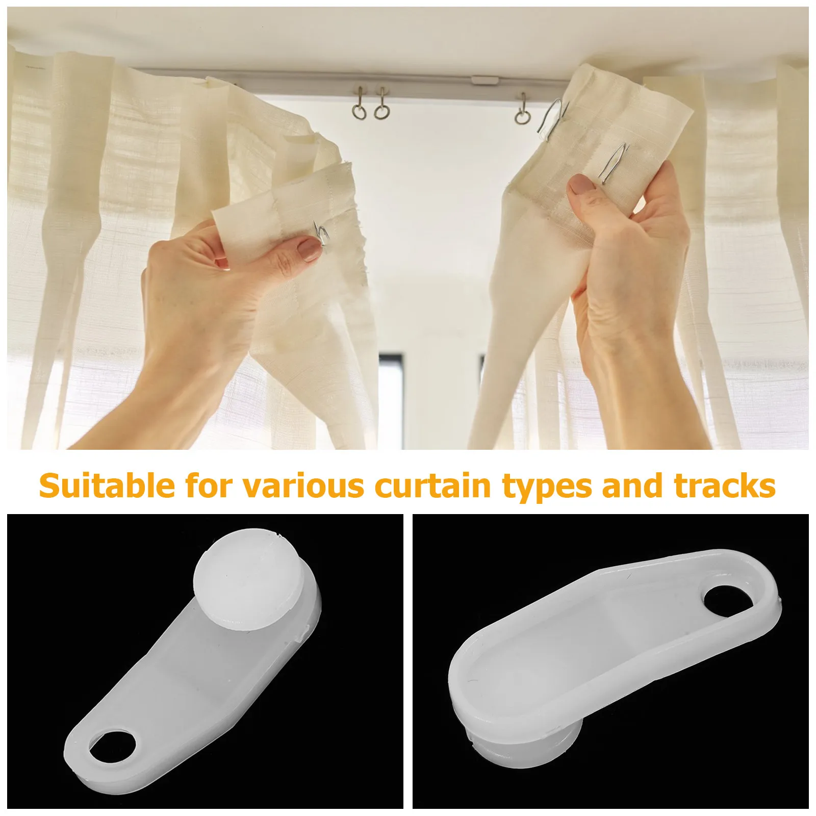 24Pcs Silent Curtain Track Gliders 3.3cm ABS Plastic Smooth Sliding Roller Hooks for Window, Shower, RV & Camper