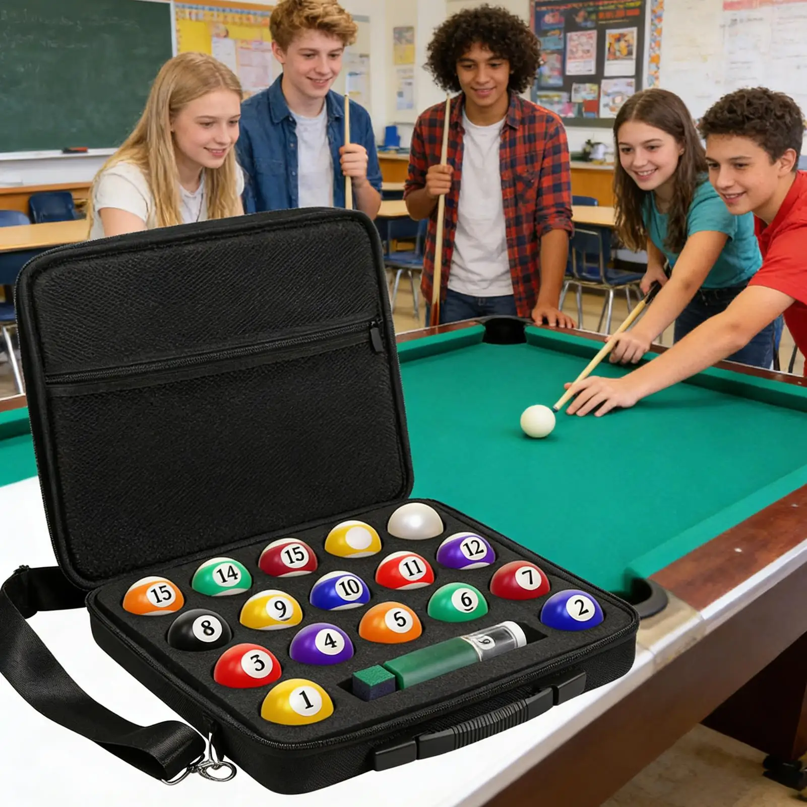 

Pool Ball Case Organizer With Shoulder Strap Padded Billiard Carrying Bags For Clubs Home Tournaments Travel Training Recreation