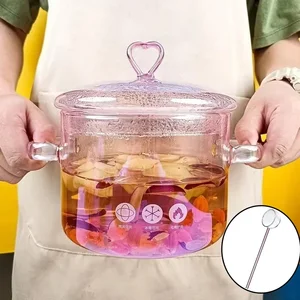 Pink glass cinnamon, high resistance to borosilita, binaural soup, stew pan, pasta, pots, kitchen tools 10 Main Sales Pink Pin - №8