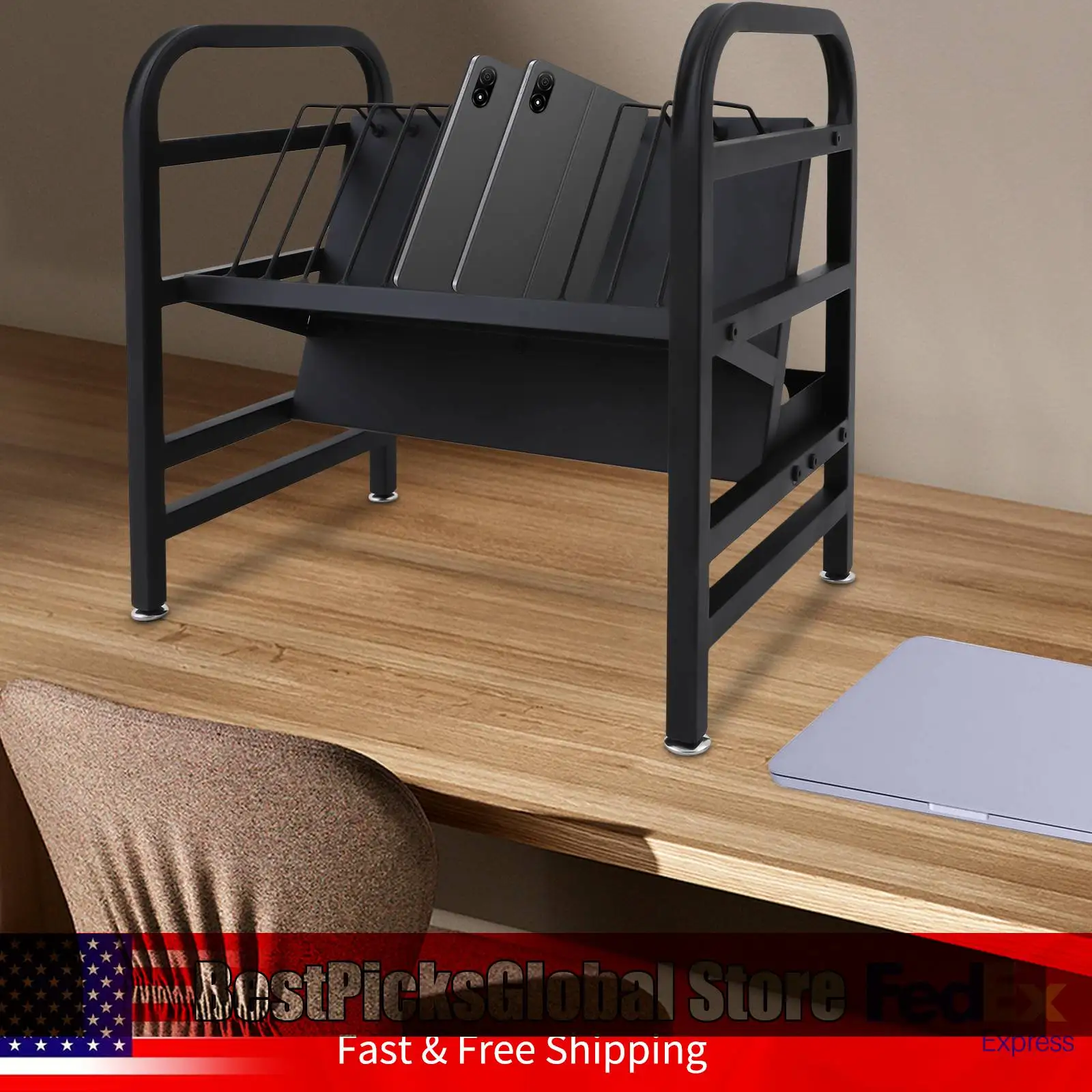 

Laptop Computers Open Charging Station with Leveling Feet & Convenient Handles 12-Slot Storage Rack for Tablets