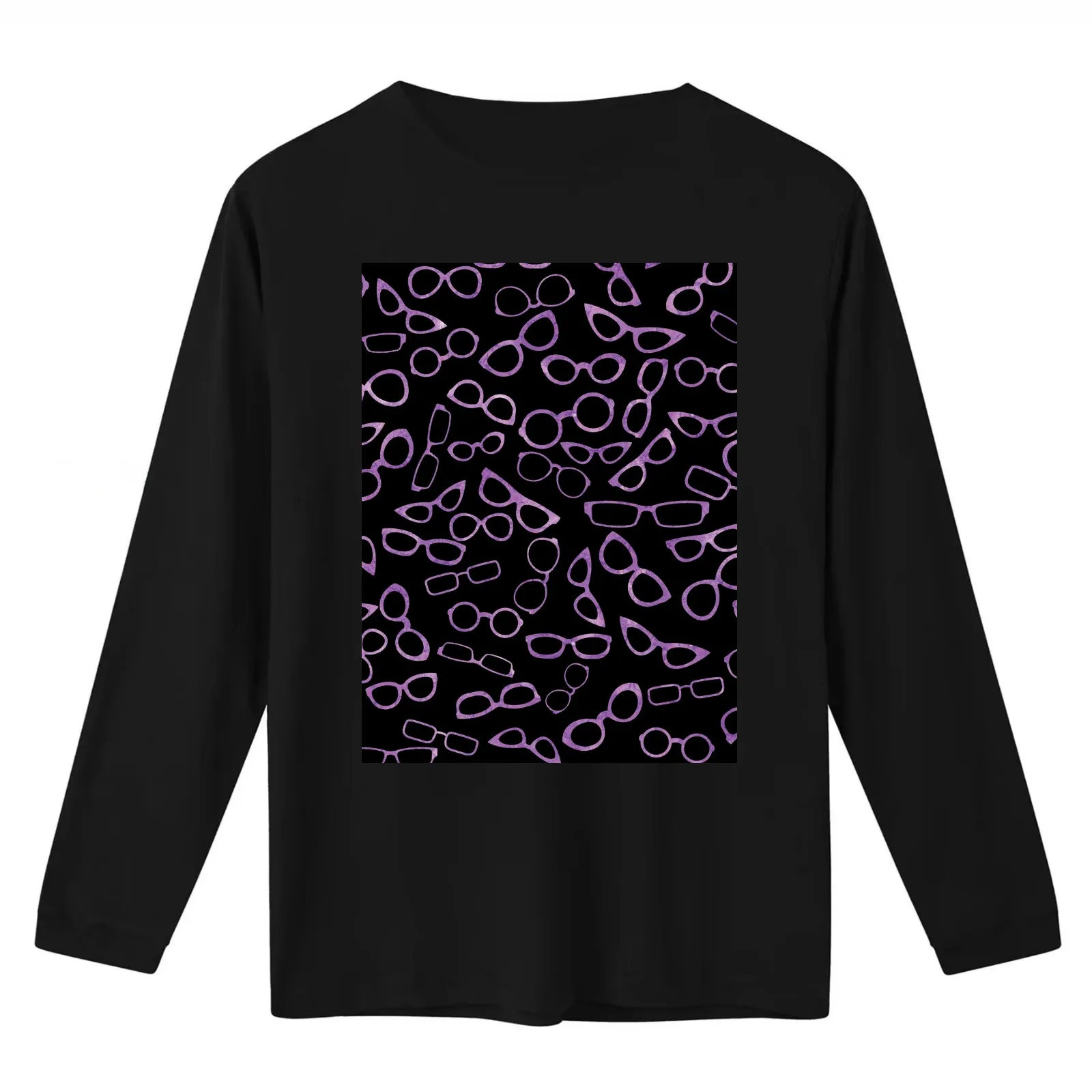 Various Shaped Eyeglasses Pattern - Purple T-Shirt Summer Casual Cotton Tee Oversized Streetwear Tops Vintage Graphic Print