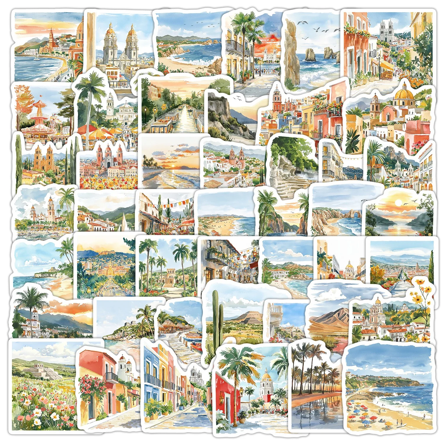 10/50pcs Mexican City Landscape Travel Stickers Personalized Graffiti Decoration DIY Luggage Phone Skateboard Motorcycle Helmet