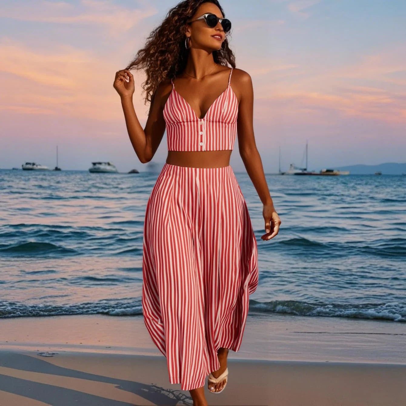 

2025 Taop&Za2025 Spring New Striped Underwear Top High Waist Vacation Style Mid length Half Skirt Set