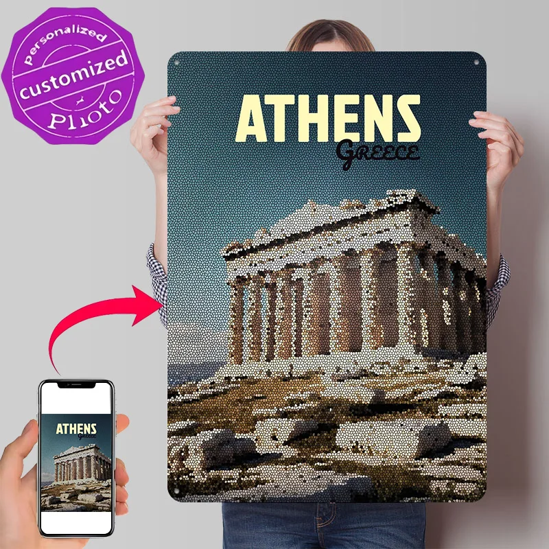 Athens Greece Travel 3D Texture Metal Poster Customized Wall Art Tin Sign Gift for Mancave Living Room Decoration Items Bedroom
