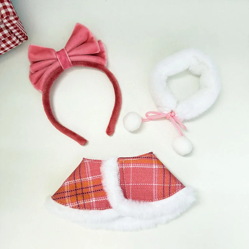 

Clothes For 15/17cm LABUBU Cute Doll Accessories Pink Plaid Plush Cape With Bow Hair Accessory Elegant Style Outfit