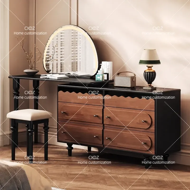 Chinese dressing table retro solid wood French bedroom makeup bedside dressing table storage chest antique retro style