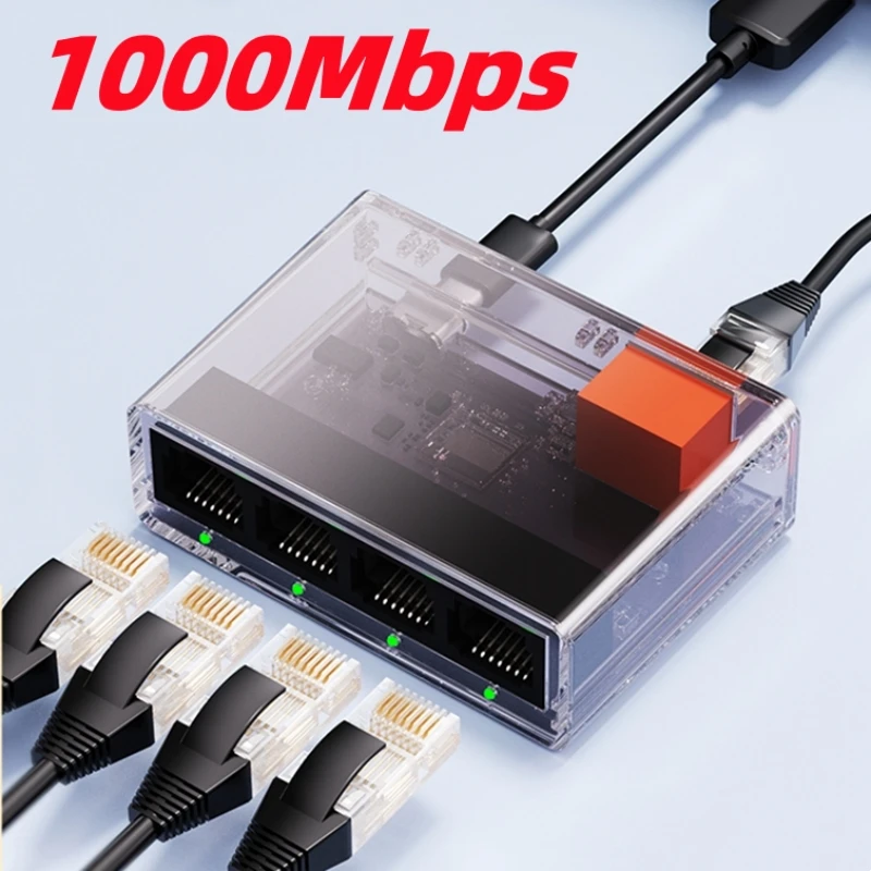 1Gbps 5Ports Network Switch Internet Splitter RJ45 LAN Hub Stable Ethernet Adapter for Router PC TV Simultaneously Networking