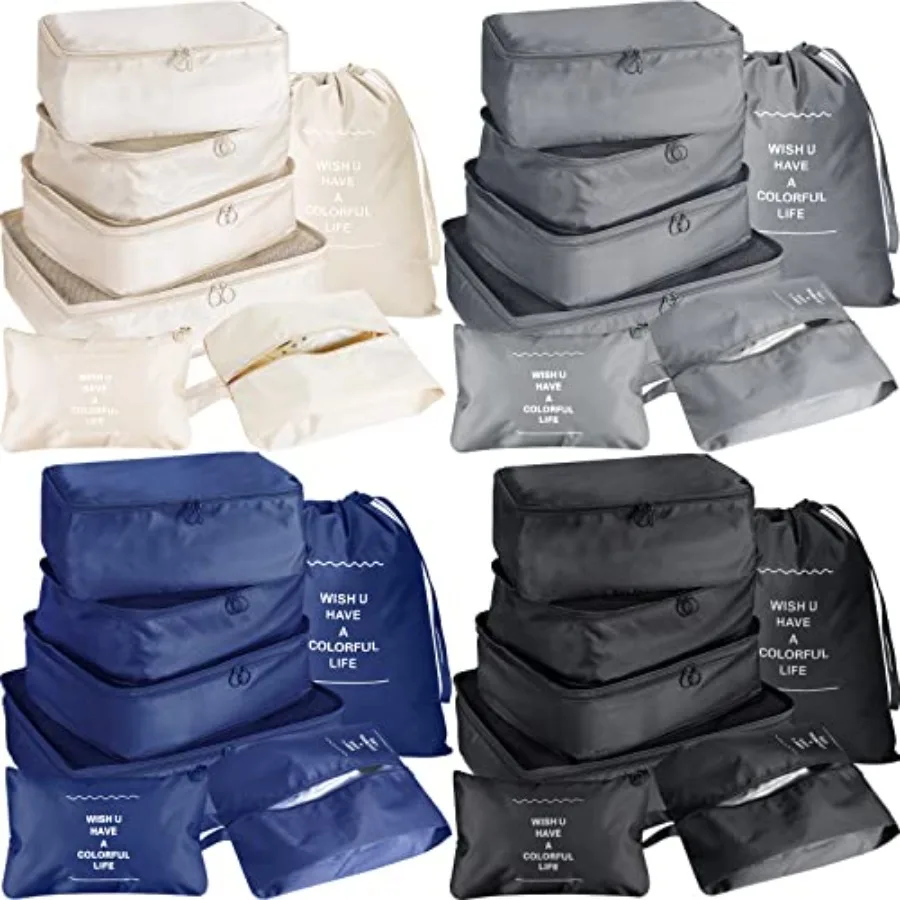

28 Pcs Packing Cubes for Travel, 4 Sets Luggage Organizer Bags Foldable Suitcase Organizers for Vacation Cruise