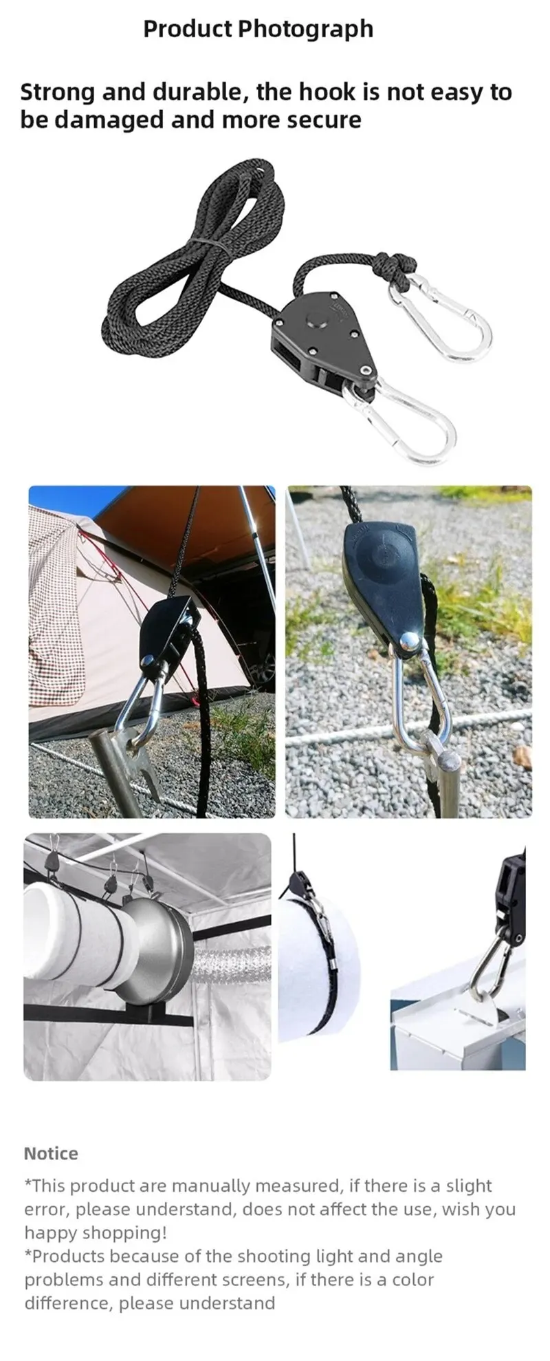 8/16 Stück 8-Zoll verstellbare verstärkte Aufhängehaken mit Ratsche für Zelt, Pflanzenlampe, Seil, Seilrolle, Haken, Gartengeräte – Detail 6