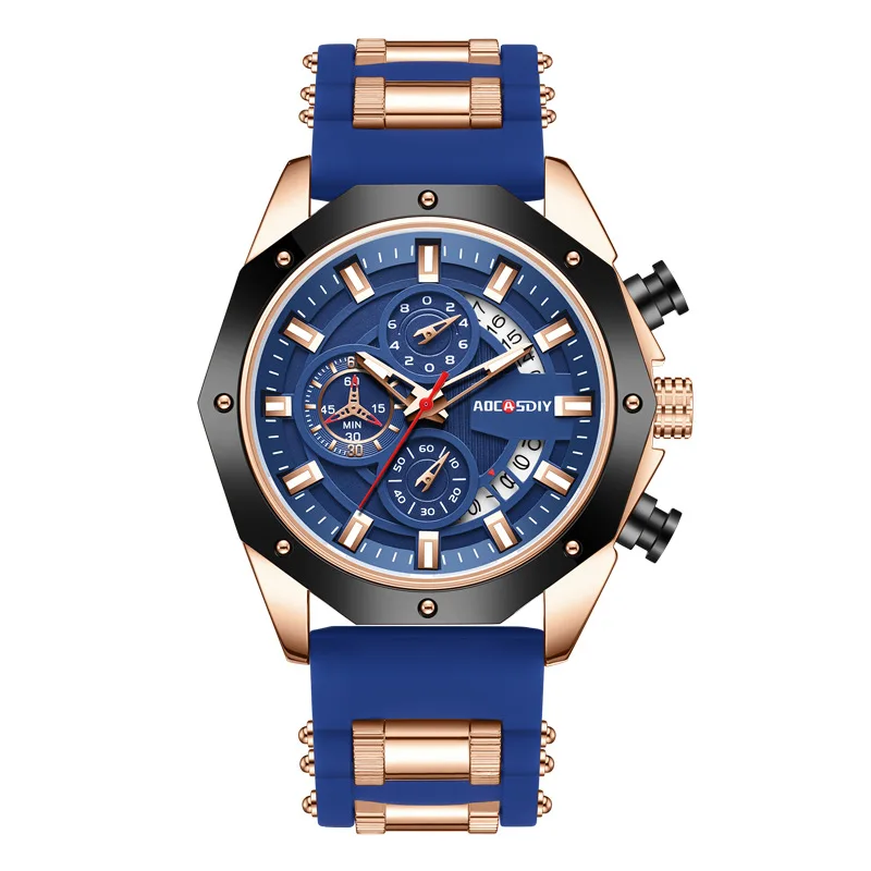 AOCASDIY Sports Men's Watch Trend Multifunctional Quartz Watch Calendar Waterproof Cross-border Hot Sale Watch