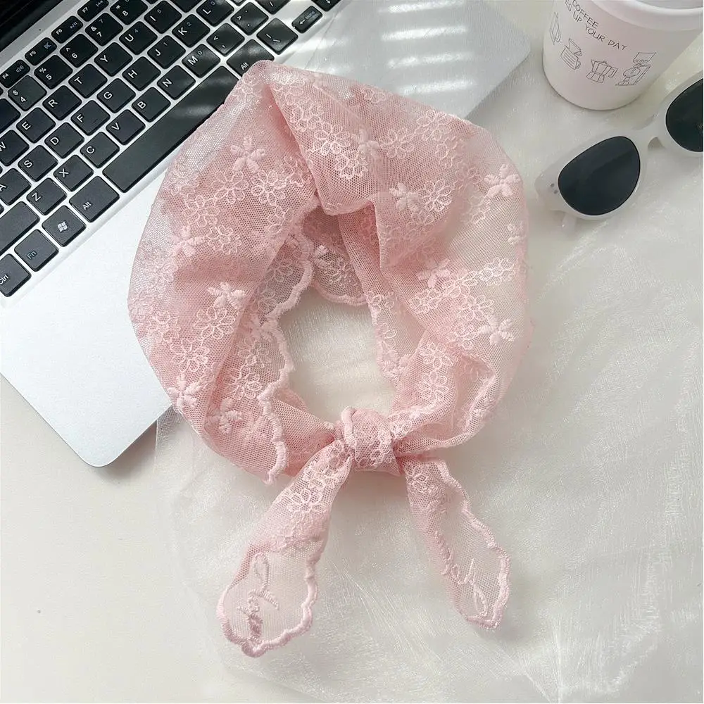 French Lace Triangle Scarf Embroidered Flower Lace Triangle Scarf Small Shawl Crochet Head Scarf Headwraps Bandana For Women