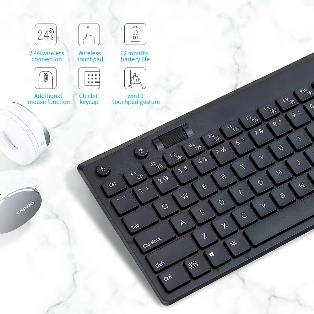 Rapoo K2800 Wireless TV Keyboard with Touchpad, Easy Media Control and Built-in Big Size Touchpad