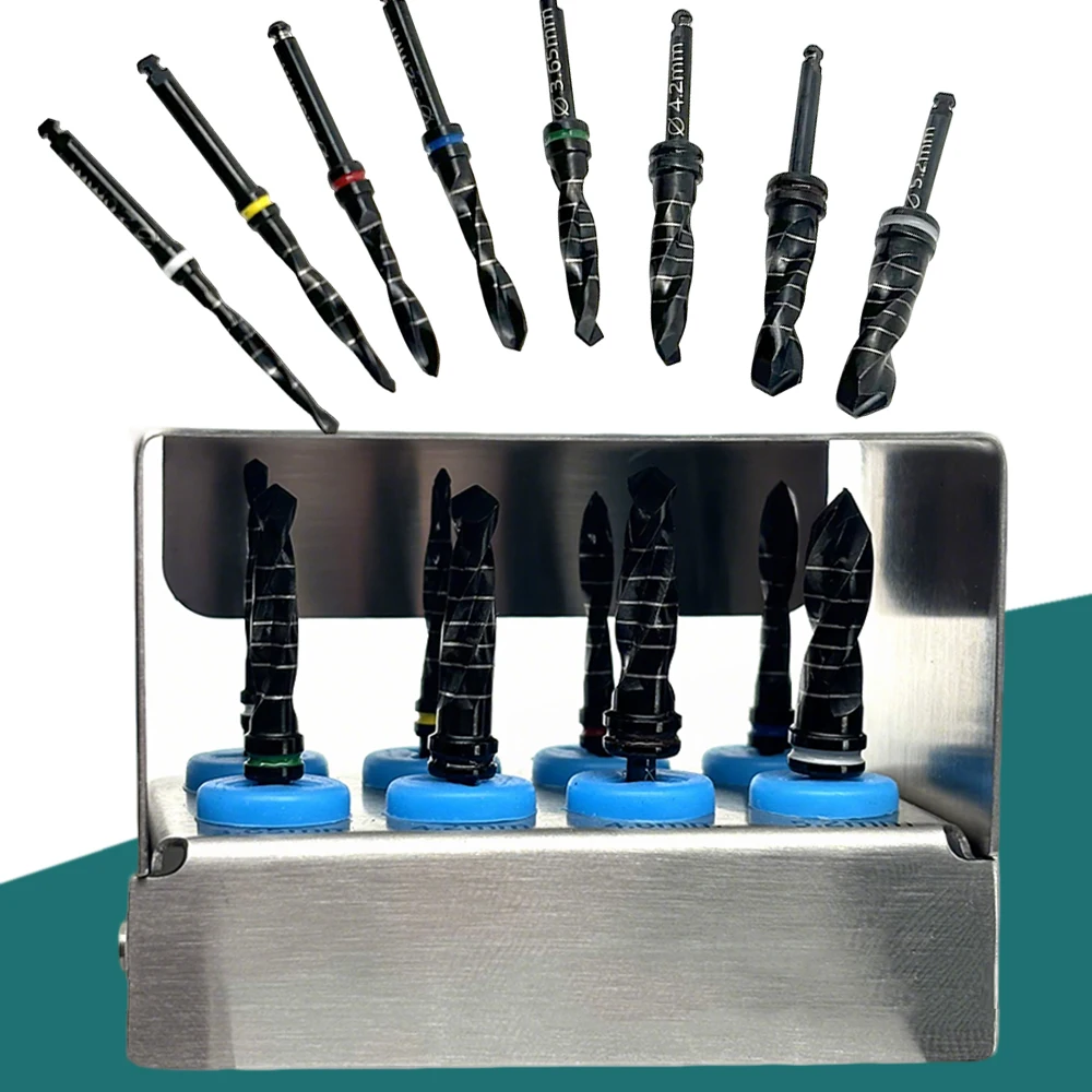 8PCS Dental Implant Drill Kit Titanium Coated Lance Drills for Bone Preparation and Maxillary Sinus Lift