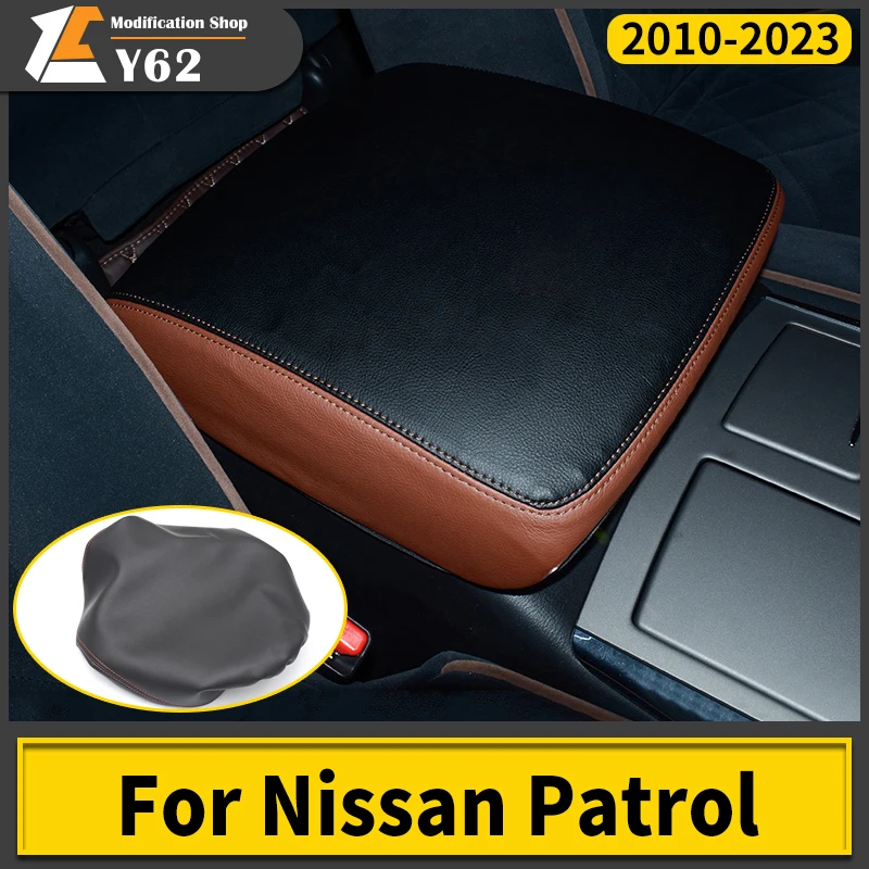 Central Armrest Box Leather Cover Suitable for Nissan Patrol Y62 2010-2021 2020 2019 2018Upgrade Interior Design Accessories