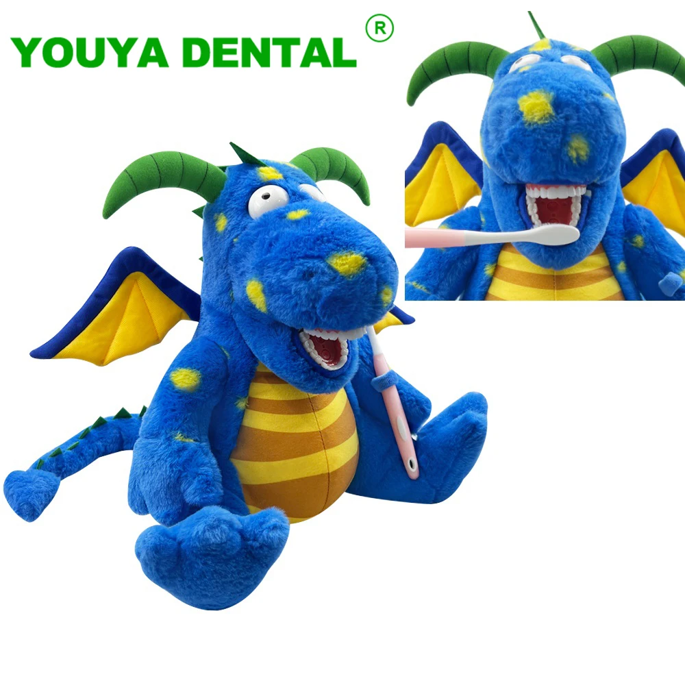 Dental Plush Animal Dolls Cute Dinosaur Stuffed Toys Kids Brushing Teeth Education Teaching Model Dental Clinic Demo Tools Decor