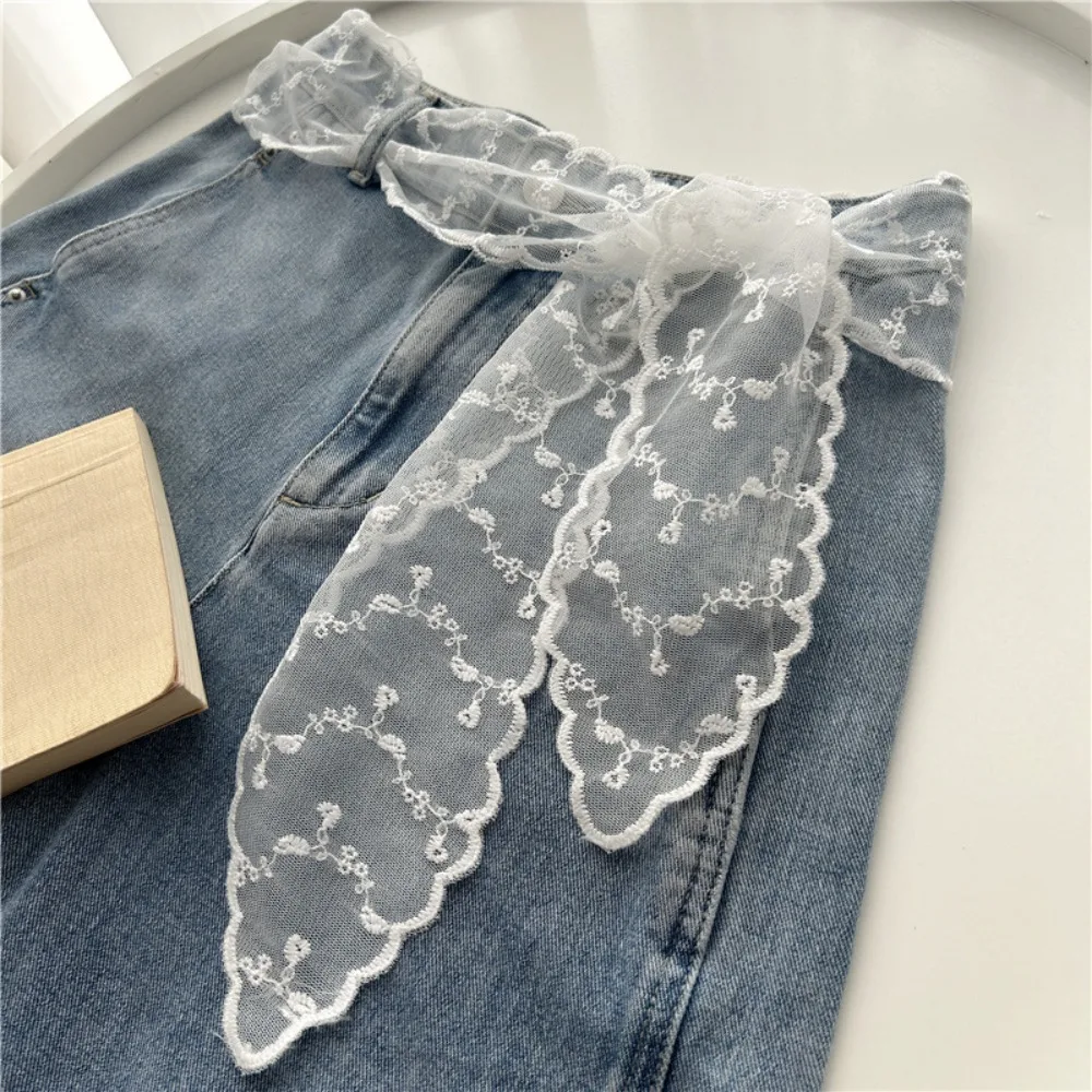 

INS Style White Sweet Lace Belt Flowers Embroidery Waist Decoration Waist Chain Belt Bow Tie Sweet Scarf Women Accessories