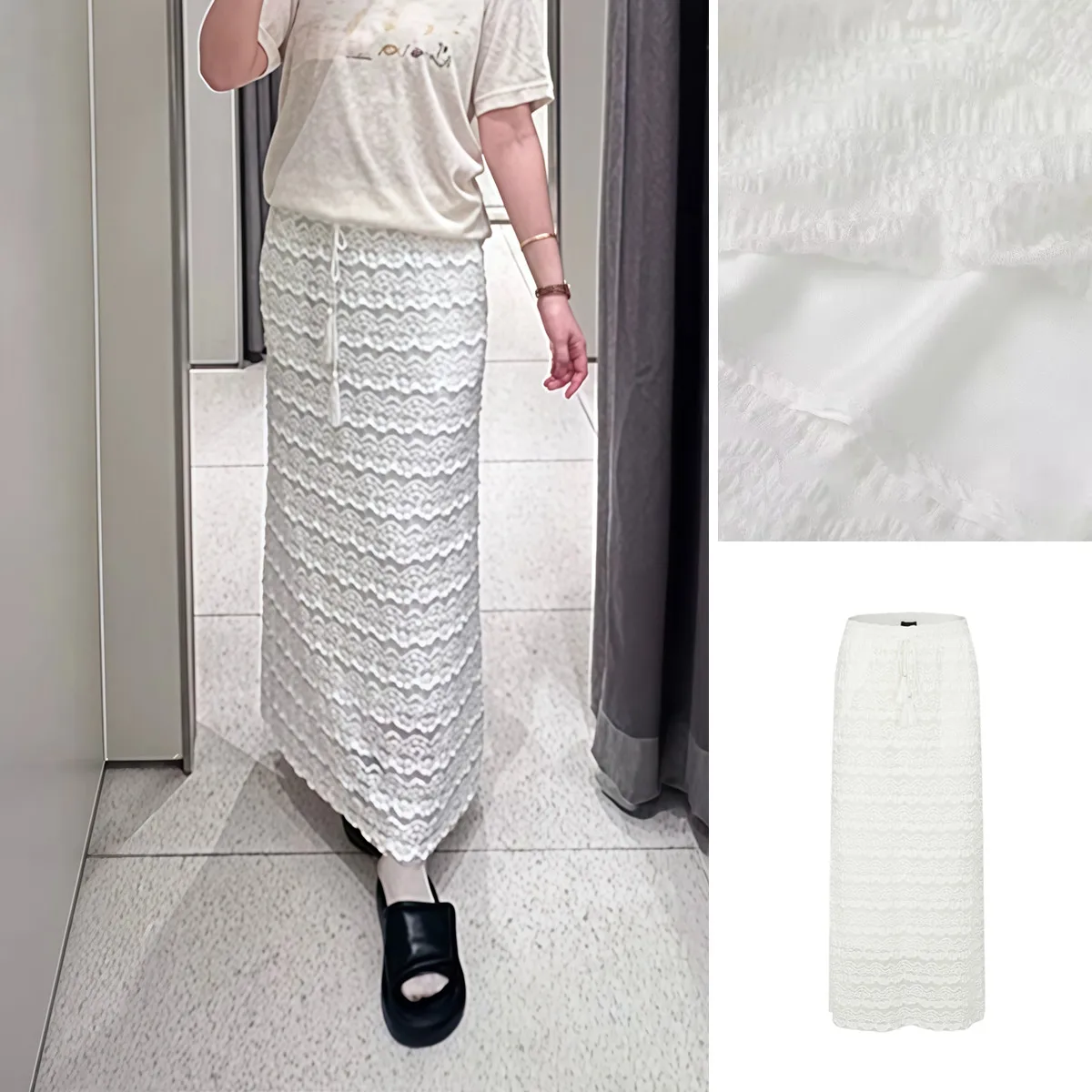 

Summer New Women's Casual Fashion Lace Hooked Floral A-Line Skirt 100UWH550040 Leisure City Commute Daily Travel Skirt