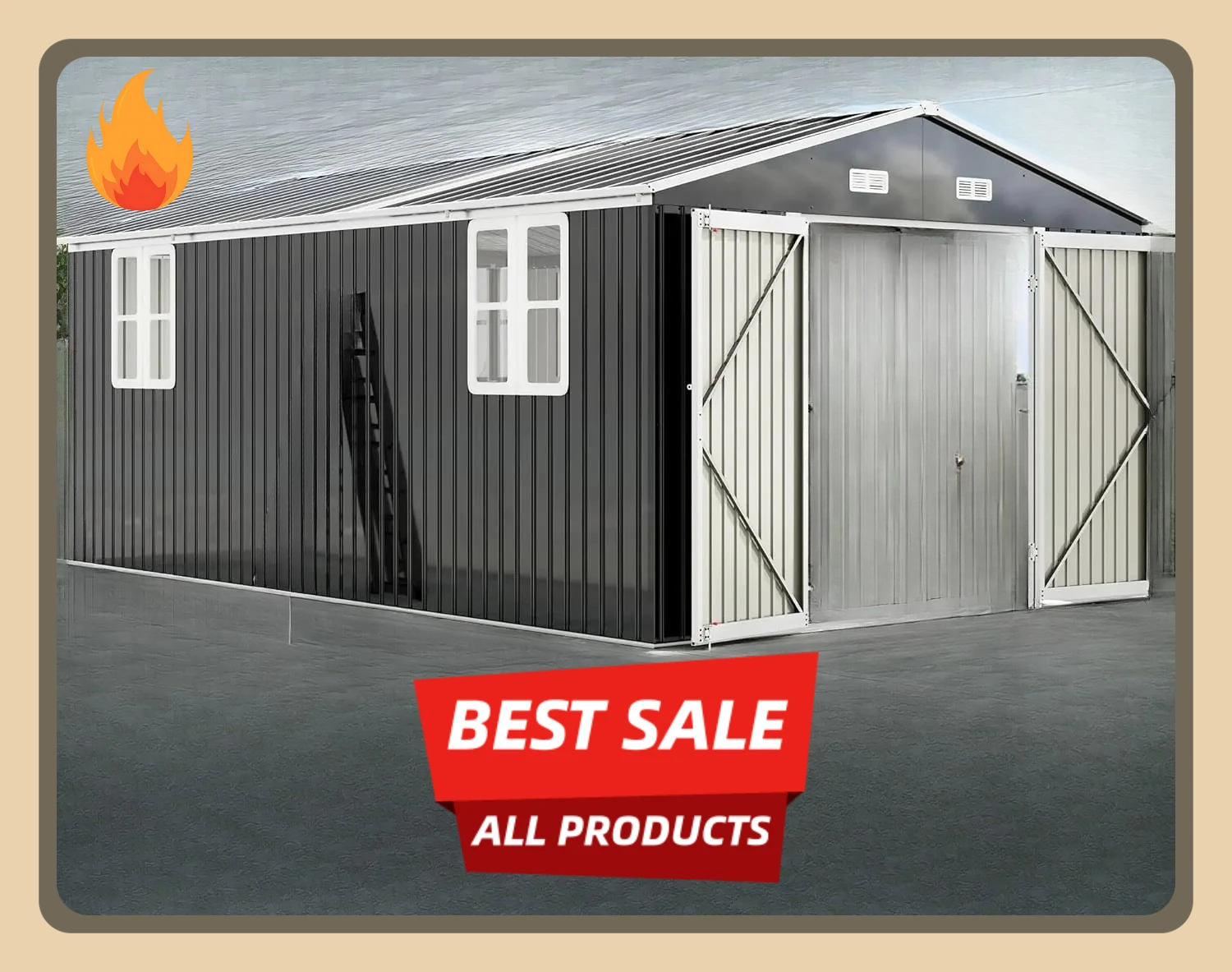 [¡Precio con descuento! ] Cobertizo de almacenamiento de metal de 10x16x7,2 pies con 2 paneles transparentes, cobertizo para herramientas para exteriores con puertas dobles con bisagras, ventana