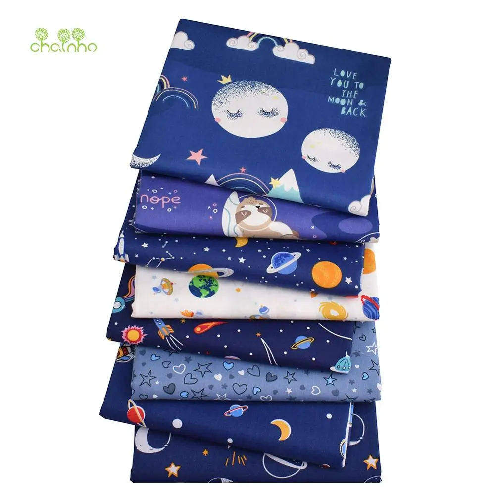 Chainho,Printed Twill Weave Cotton Fabric,Patchwork Cloth,DIY Sewing Quilting Material,Universe & Star Sky,4 Specification,CC036