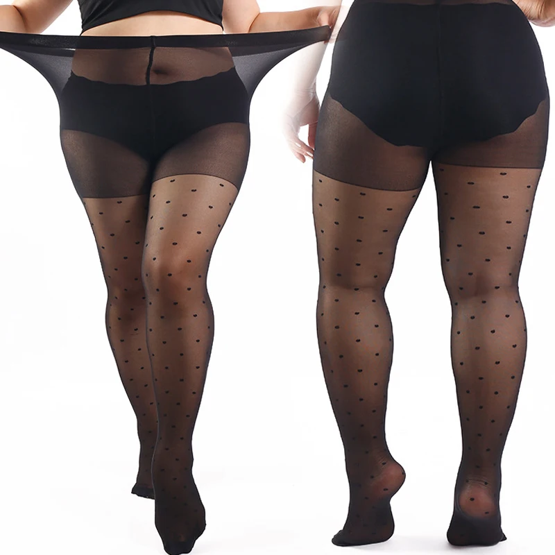 Kobiety Plus Size 20 Denier Sheer Dotted Tights High Waist Nylon Pantyhose Super Elastic 4XL Duży Rozmiar dla Big Lady 150kg/330lbs