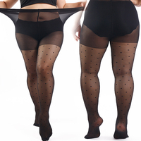 Women Plus Size 20 Denier Sheer Dotted Tights High Waist Nylon Pantyhose Super Elastic 4XL Large Size for Big Lady 150kg/330lbs