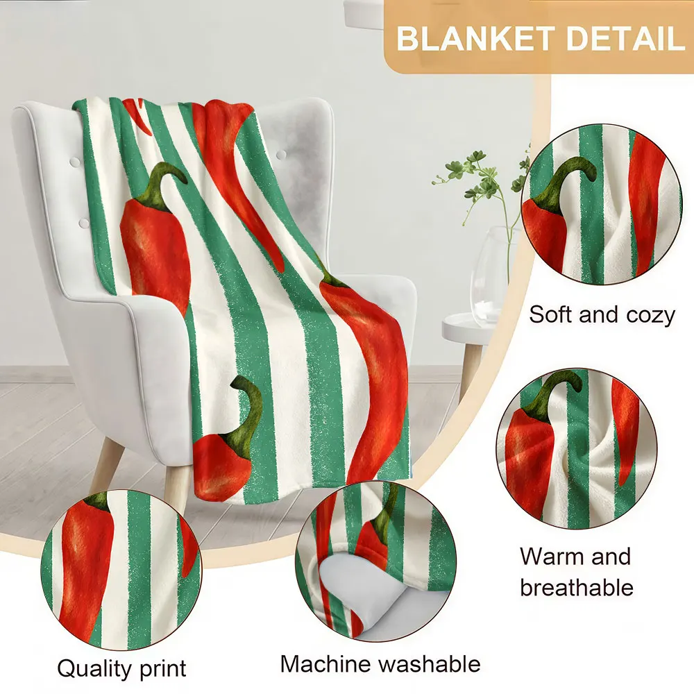 chili pepper stripe Soft Warm Flannel Blanket Lightweight Cozy Christmas Halloween Home Decor Room