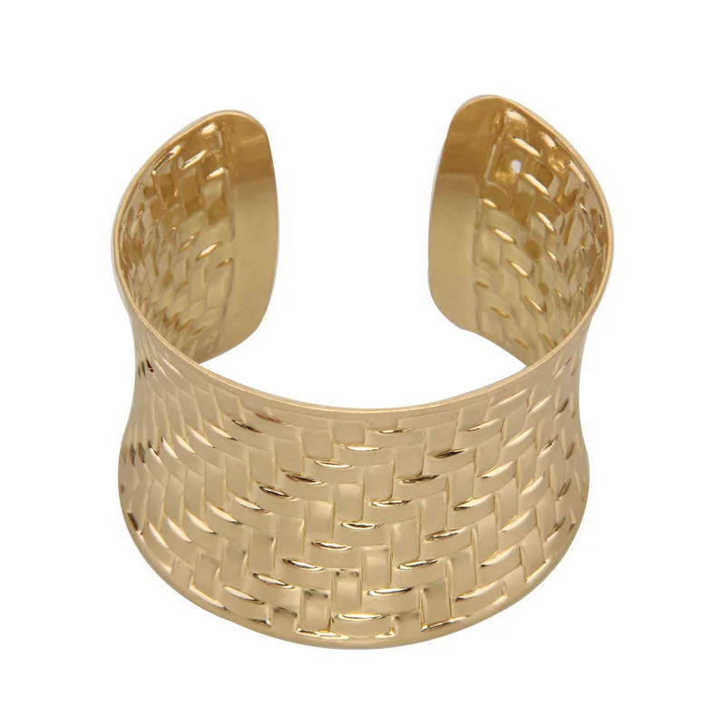 Luxury Retro Metal Woven Wide Open Bangles Cuff Bracelet