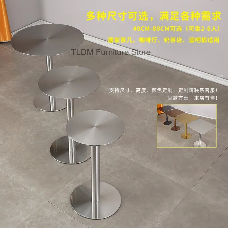 304 stainless steel small round milk tea shop cafe outdoor table and chairs dining table round black coffee